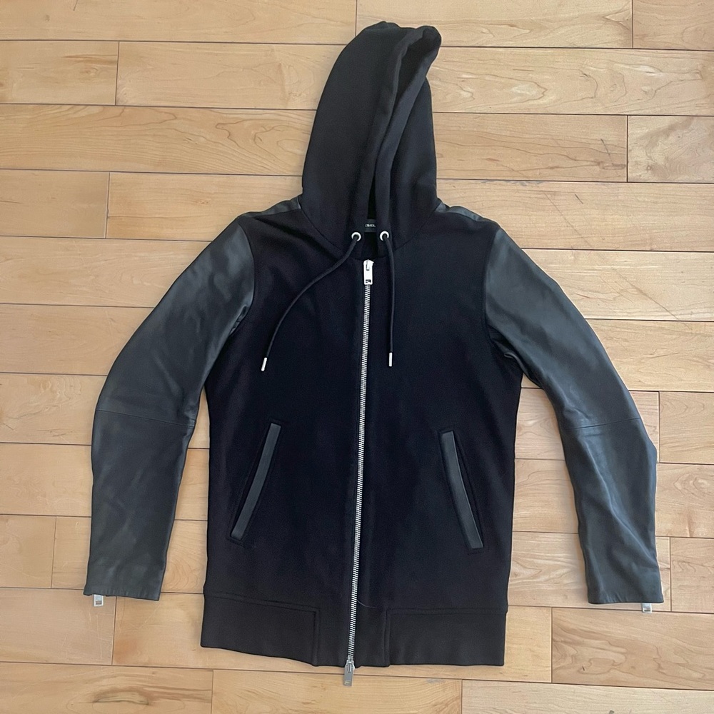 NWOT - Diesel Lambskin Sleeves Heavy L-Mifun Biker Hoodie